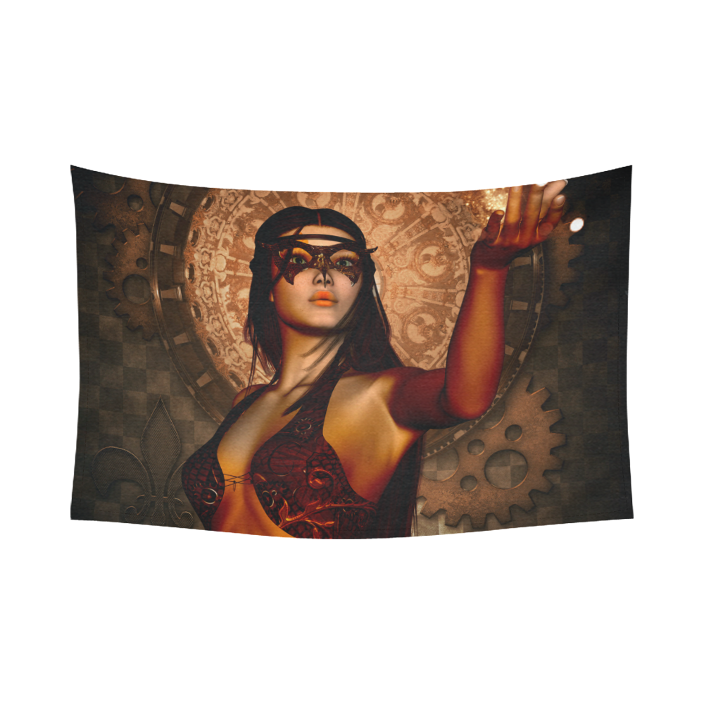 Steampunk lady with mask Cotton Linen Wall Tapestry 90"x 60"