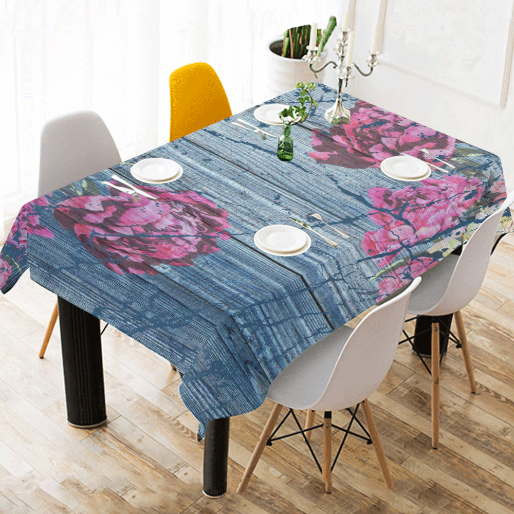 Shabby chic with painted peonies Cotton Linen Tablecloth 52"x 70"