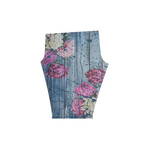 Shabby chic with painted peonies Women's Low Rise Capri Leggings (Invisible Stitch) (Model L08)