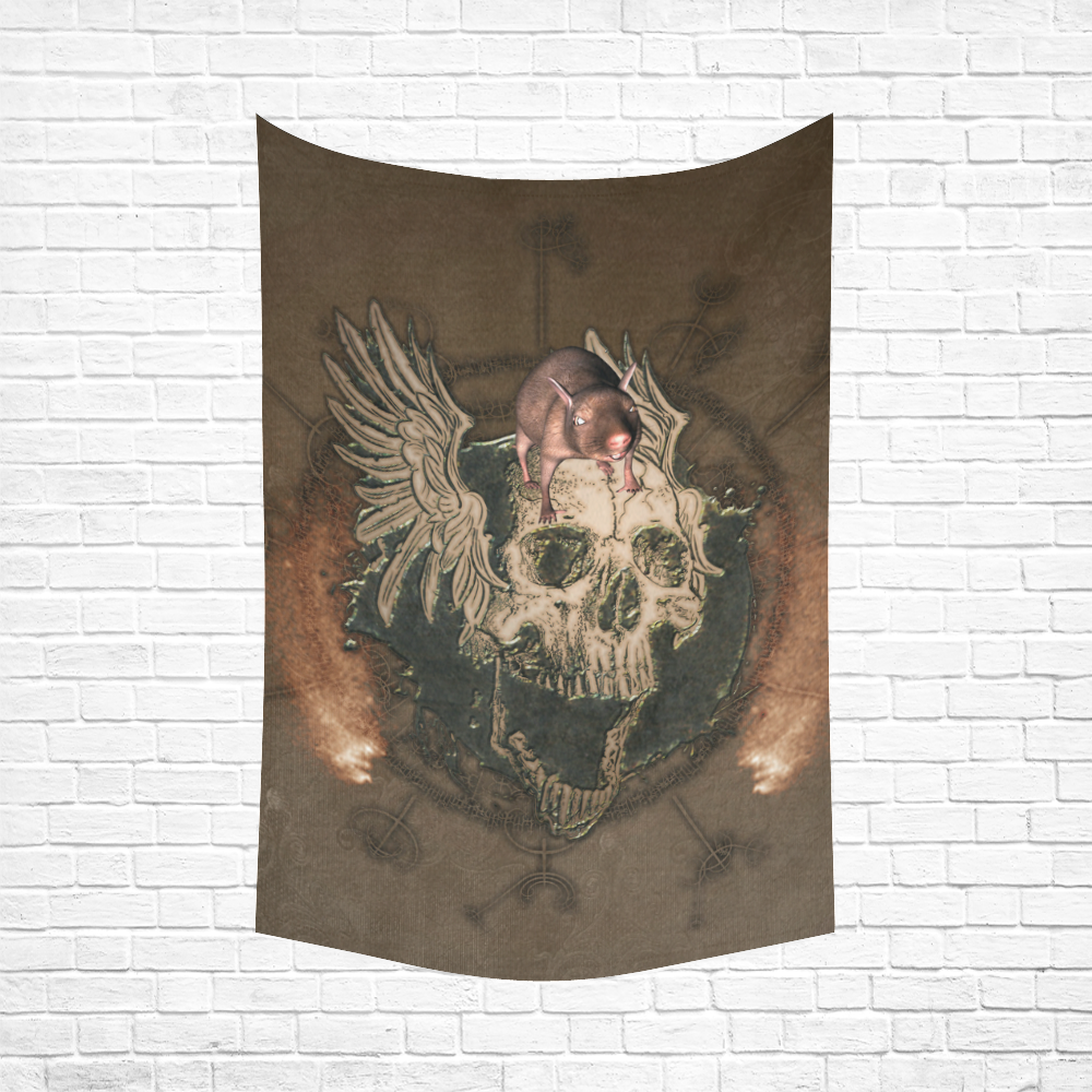 Awesome skull with rat Cotton Linen Wall Tapestry 60"x 90"