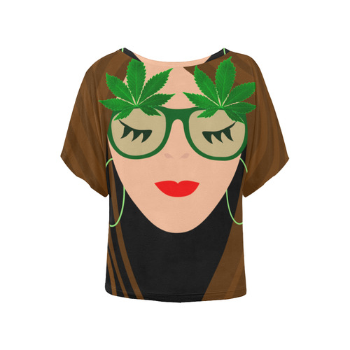 420 Glasses Girl Women's Batwing-Sleeved Blouse T shirt (Model T44)