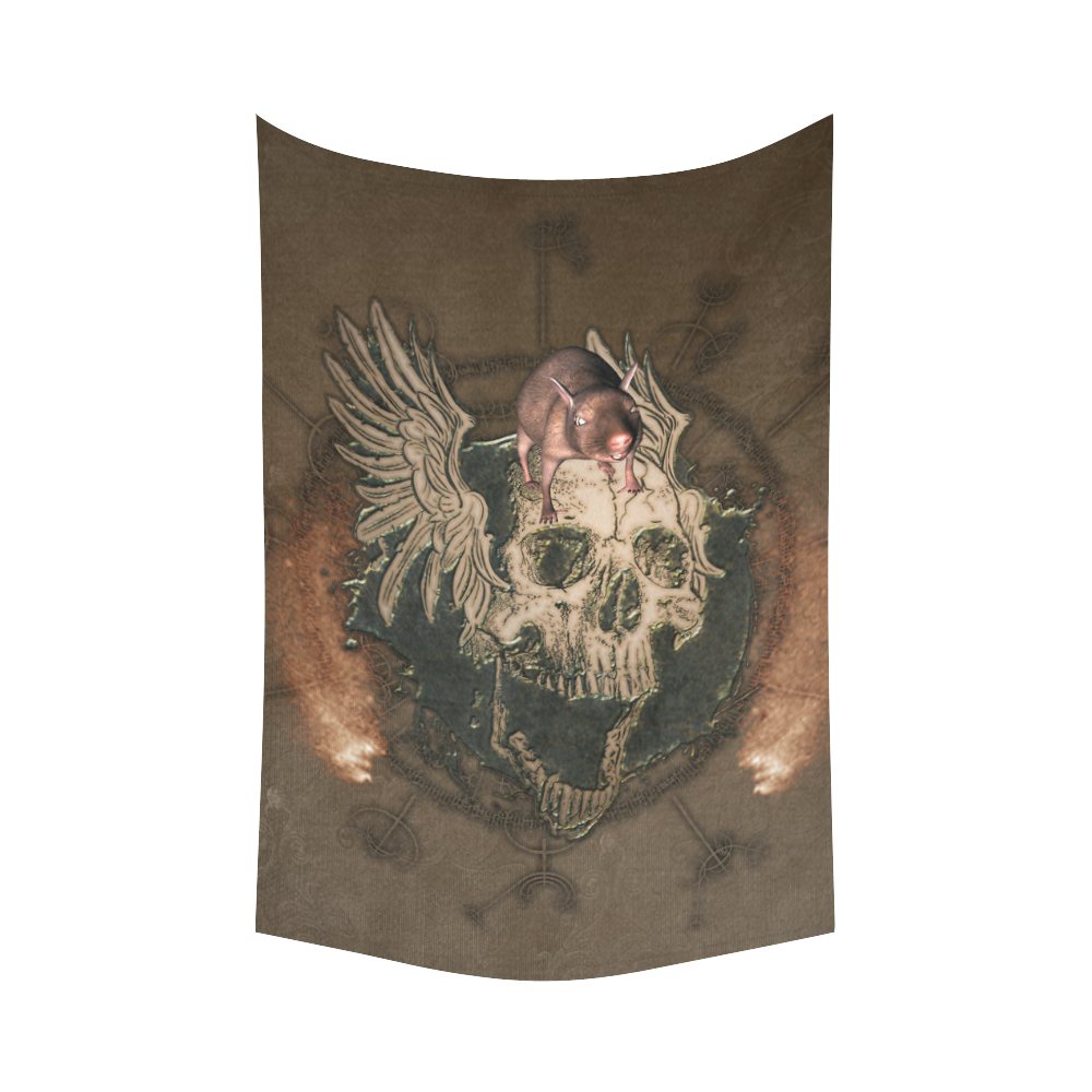 Awesome skull with rat Cotton Linen Wall Tapestry 60"x 90"