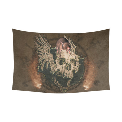 Awesome skull with rat Cotton Linen Wall Tapestry 90"x 60"