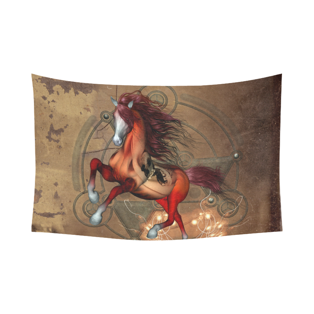 Wonderful horse with skull, red colors Cotton Linen Wall Tapestry 90"x 60"