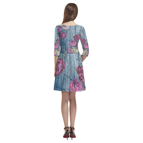 Shabby chic with painted peonies Tethys Half-Sleeve Skater Dress(Model D20)