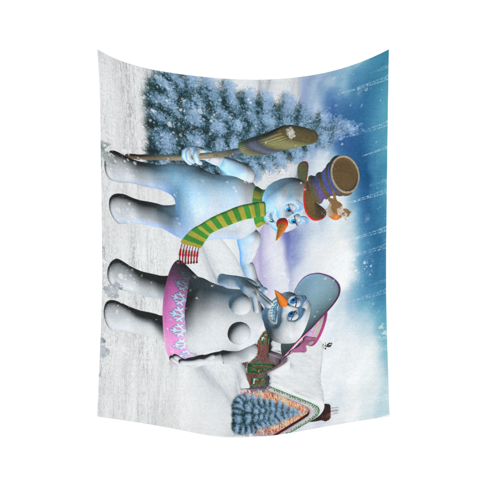 Funny snowman and snow women Cotton Linen Wall Tapestry 80"x 60"