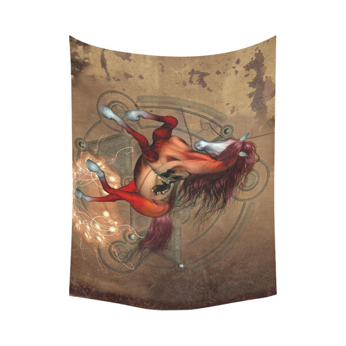 Wonderful horse with skull, red colors Cotton Linen Wall Tapestry 80"x 60"