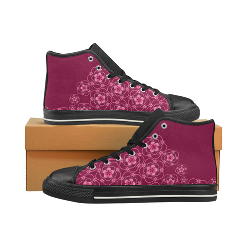 Floral & Burgundy High Top Canvas Shoes for Kid (Model 017)