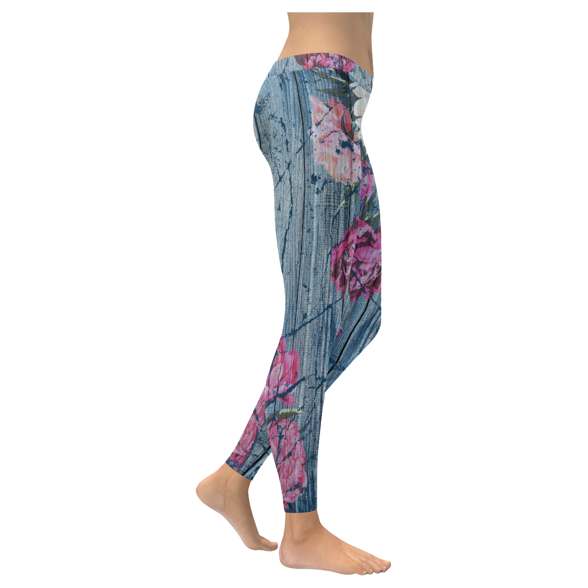 Shabby chic with painted peonies Women's Low Rise Leggings (Invisible Stitch) (Model L05)