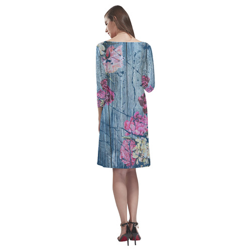 Shabby chic with painted peonies Rhea Loose Round Neck Dress(Model D22)