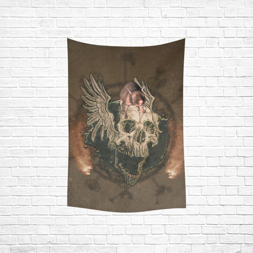 Awesome skull with rat Cotton Linen Wall Tapestry 40"x 60"