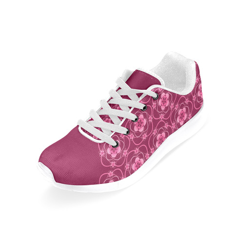 Floral & Burgundy Women's Running Shoes/Large Size (Model 020)