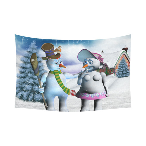 Funny snowman and snow women Cotton Linen Wall Tapestry 90"x 60"