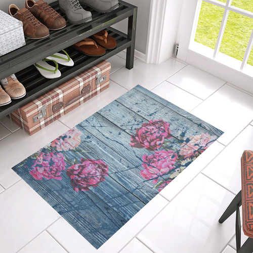 Shabby chic with painted peonies Azalea Doormat 30" x 18" (Sponge Material)