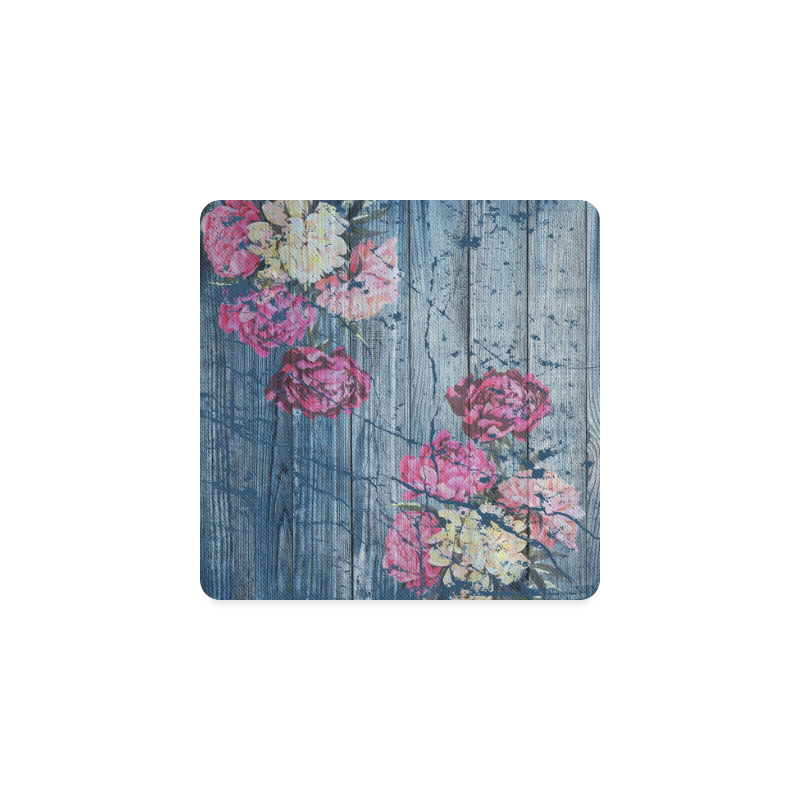 Shabby chic with painted peonies Square Coaster