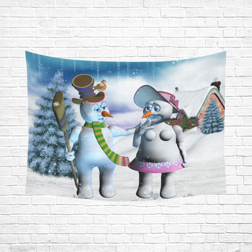 Funny snowman and snow women Cotton Linen Wall Tapestry 80"x 60"