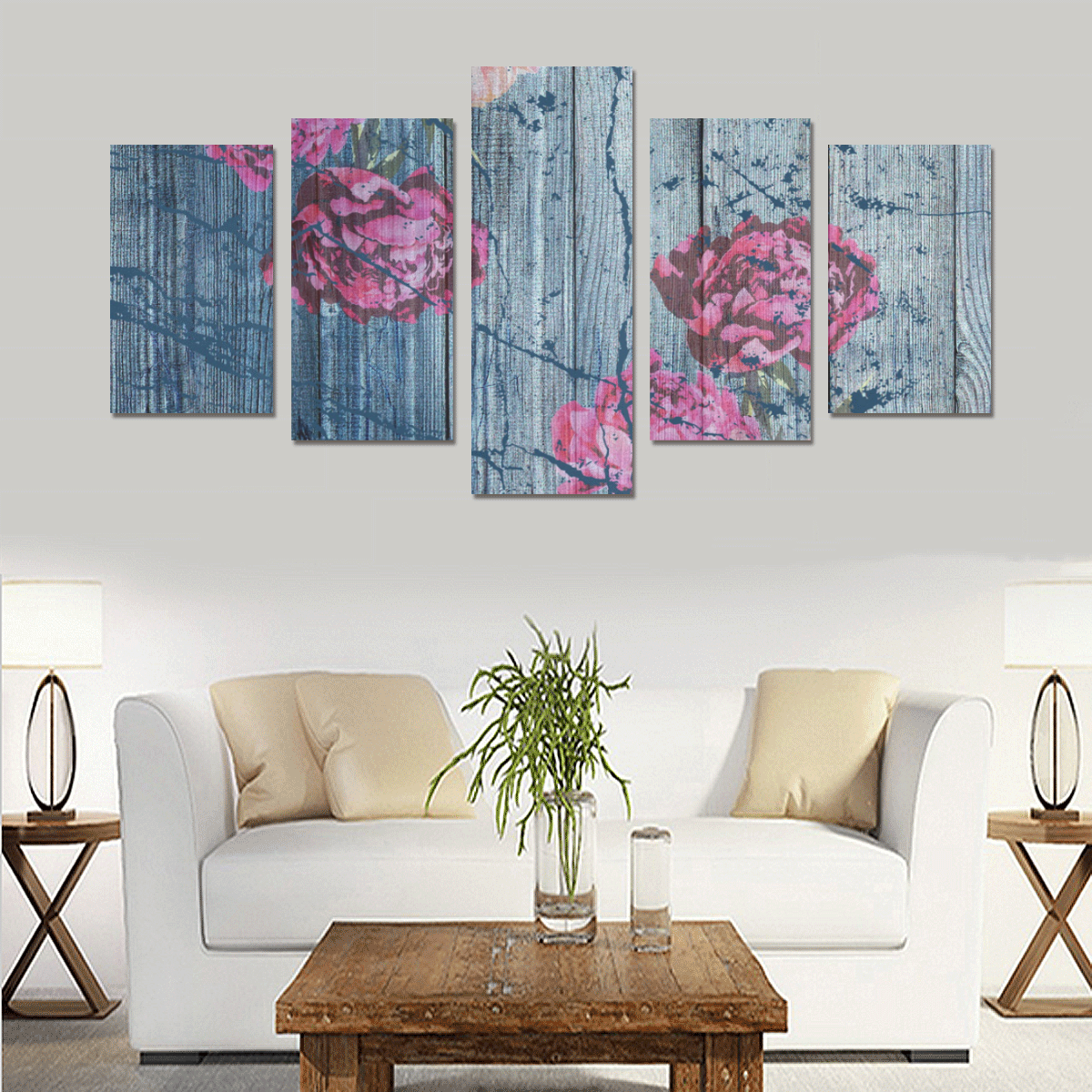 Shabby chic with painted peonies Canvas Print Sets C (No Frame)