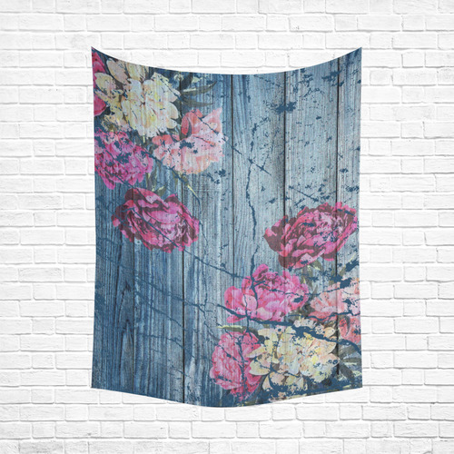 Shabby chic with painted peonies Cotton Linen Wall Tapestry 60"x 80"