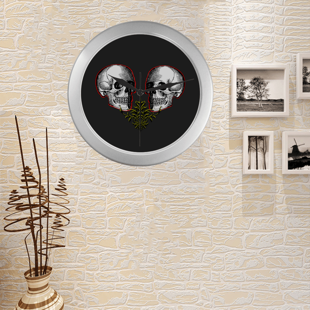Skulls Silver Color Wall Clock