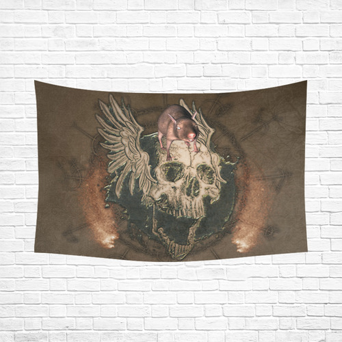 Awesome skull with rat Cotton Linen Wall Tapestry 90"x 60"