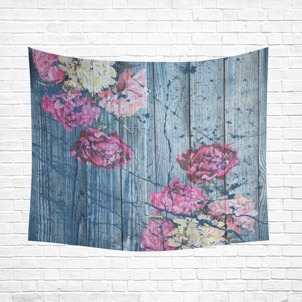 Shabby chic with painted peonies Cotton Linen Wall Tapestry 60"x 51"
