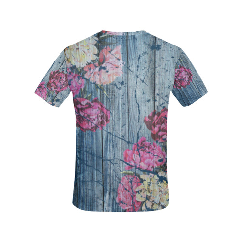 Shabby chic with painted peonies All Over Print T-Shirt for Women (USA Size) (Model T40)