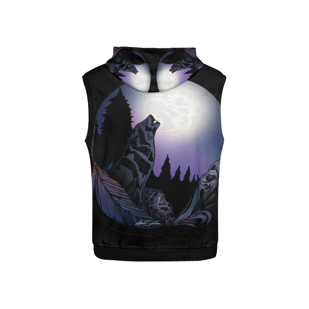 Howling Wolf All Over Print Sleeveless Hoodie for Kid (Model H15)