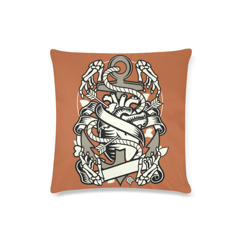 Heart And Anchor Sienna Brown Custom Zippered Pillow Case 16"x16"(Twin Sides)
