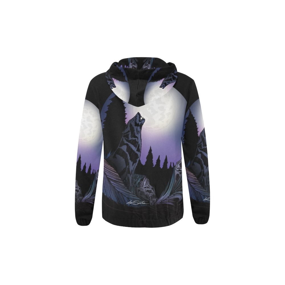 Howling Wolf All Over Print Full Zip Hoodie for Kid (Model H14)