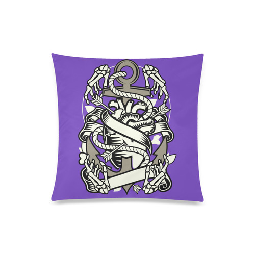 Heart And Anchor Purple Custom Zippered Pillow Case 20"x20"(Twin Sides)