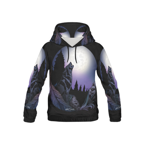 Howling Wolf All Over Print Hoodie for Kid (USA Size) (Model H13)