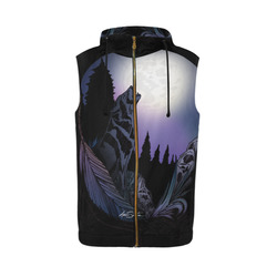 Howling Wolf All Over Print Sleeveless Zip Up Hoodie for Men (Model H16)