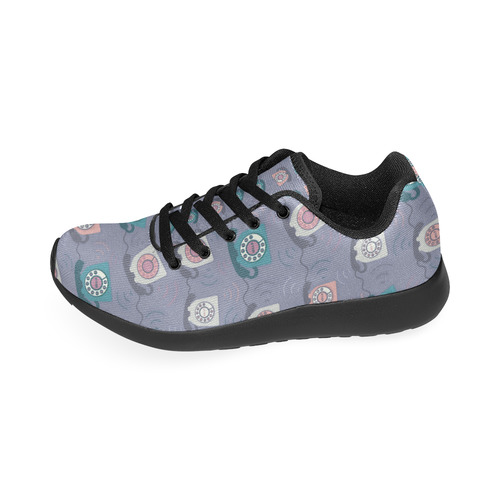 Retro Phone Pattern - Pink and Purple Kid's Running Shoes (Model 020)
