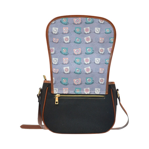 Retro Phone Pattern - Pink and Purple Saddle Bag/Small (Model 1649)(Flap Customization)