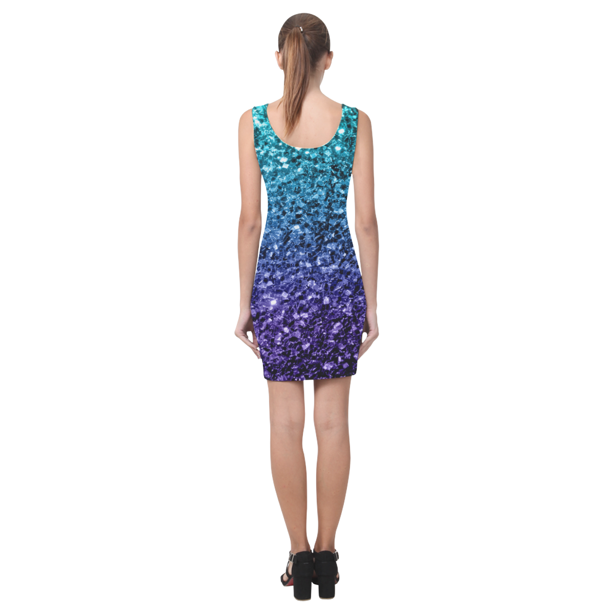 Beautiful Aqua blue Ombre glitter sparkles Medea Vest Dress (Model D06)