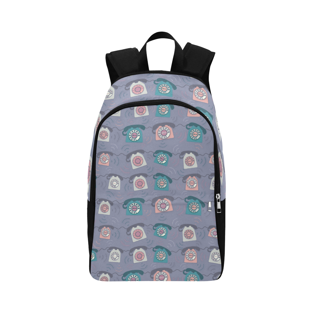 Retro Phone Pattern - Pink and Purple Fabric Backpack for Adult (Model 1659)