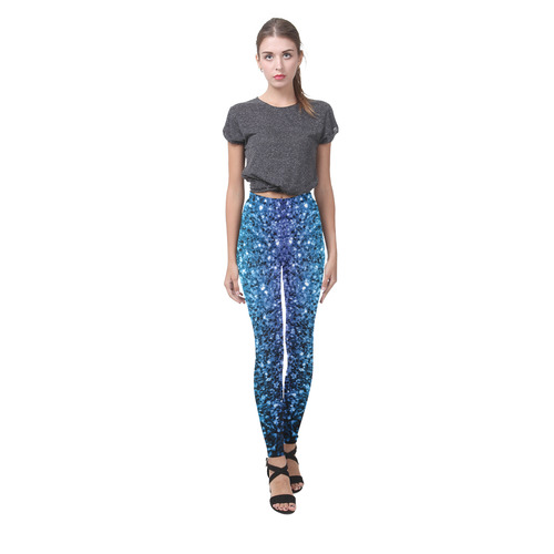 Beautiful Aqua blue Ombre glitter sparkles Cassandra Women's Leggings (Model L01)