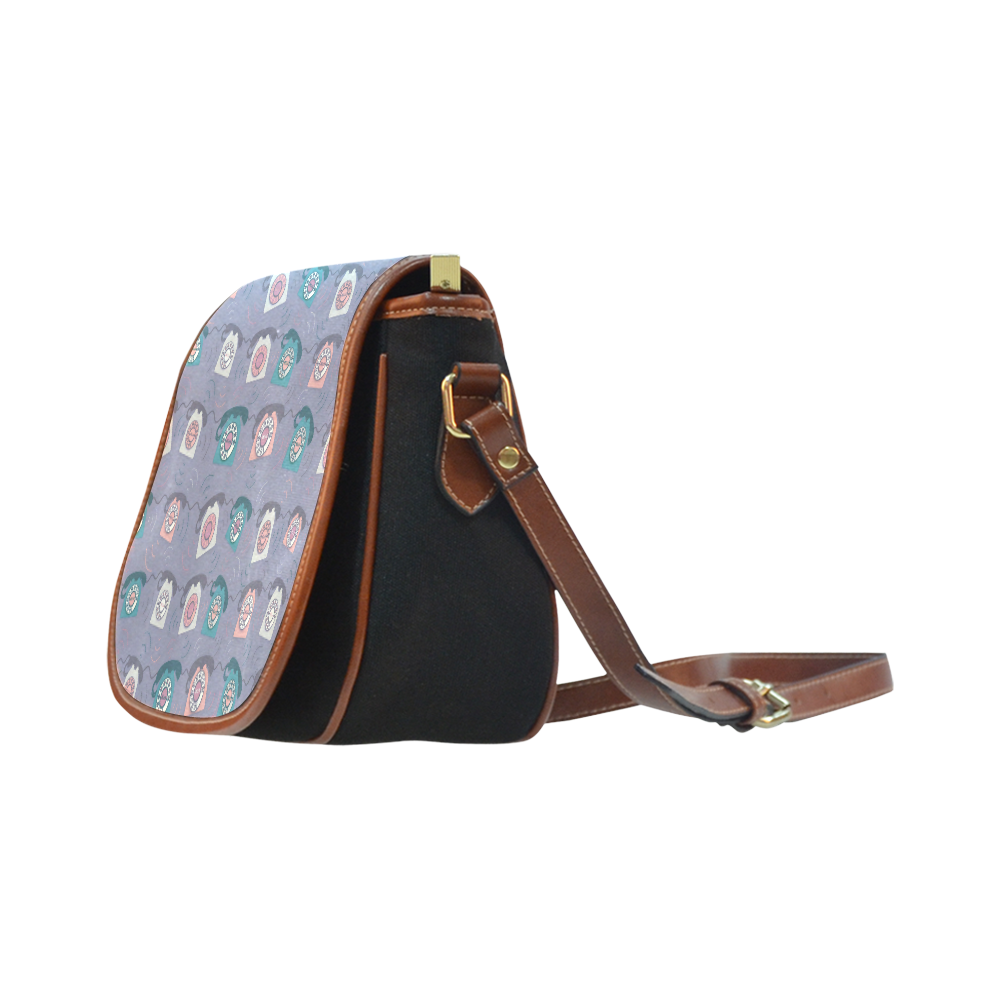 Retro Phone Pattern - Pink and Purple Saddle Bag/Small (Model 1649)(Flap Customization)