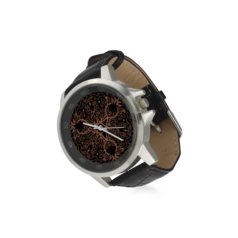 mandala 3D-6 Unisex Stainless Steel Leather Strap Watch(Model 202)
