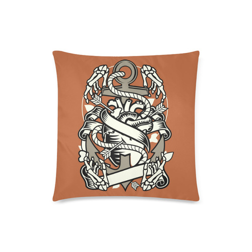 Heart And Anchor Sienna Brown Custom Zippered Pillow Case 18"x18"(Twin Sides)