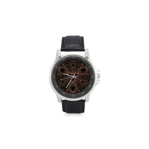 mandala 3D-6 Unisex Stainless Steel Leather Strap Watch(Model 202)