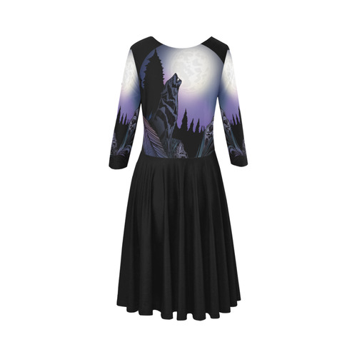 Howling Wolf Elbow Sleeve Ice Skater Dress (D20)