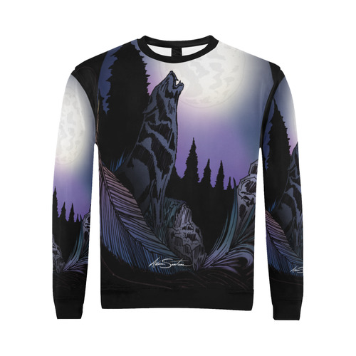 Howling Wolf All Over Print Crewneck Sweatshirt for Men/Large (Model H18)