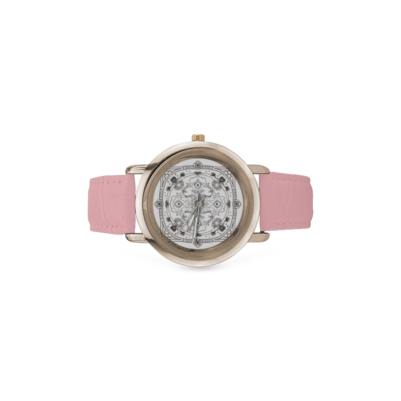 mandala 3D-3 Women's Rose Gold Leather Strap Watch(Model 201)