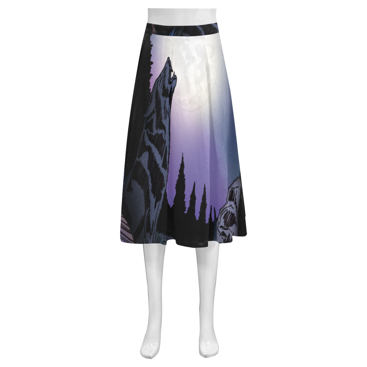 Howling Wolf Mnemosyne Women's Crepe Skirt (Model D16)