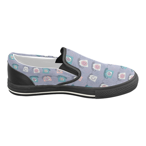 Retro Phone Pattern - Pink and Purple Slip-on Canvas Shoes for Kid (Model 019)