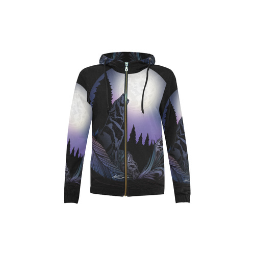 Howling Wolf All Over Print Full Zip Hoodie for Kid (Model H14)