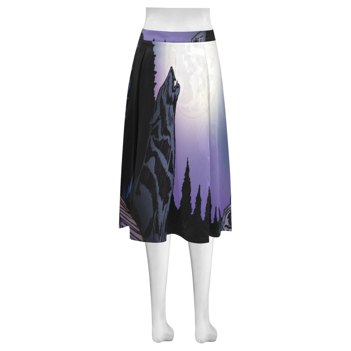Howling Wolf Mnemosyne Women's Crepe Skirt (Model D16)