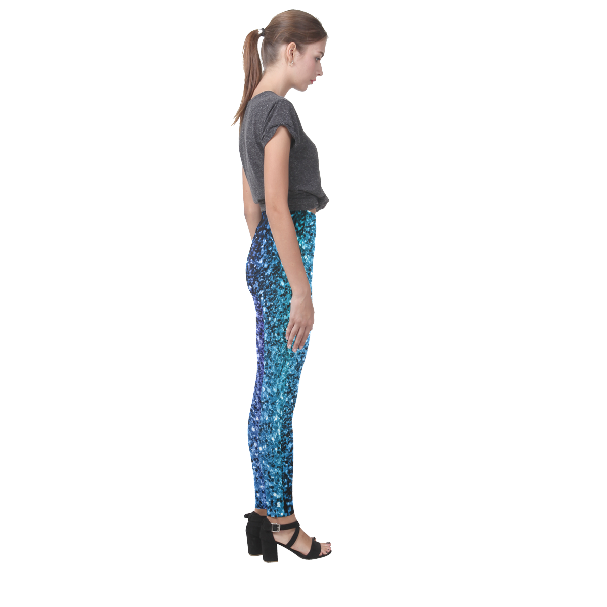 Beautiful Aqua blue Ombre glitter sparkles Cassandra Women's Leggings (Model L01)