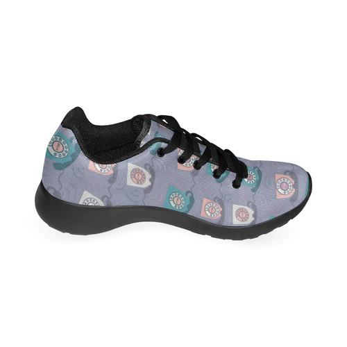 Retro Phone Pattern - Pink and Purple Kid's Running Shoes (Model 020)